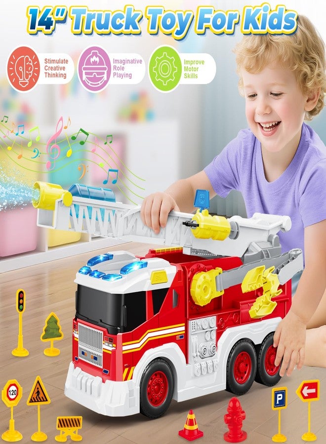 Letapapa Fire Truck Toy for 3 4 5 6 Year Old Boy Gift, Toddler Toys For 3 4 5 Years Old Boy Christmas Birthday Gift, Indoor Firetruck Toy For Kids 3-6 Year Old Role Playing With Ladder, Sounds And Lights - Image 3